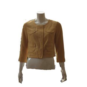 Yellow mustard collarless blazer jacket cropped size M